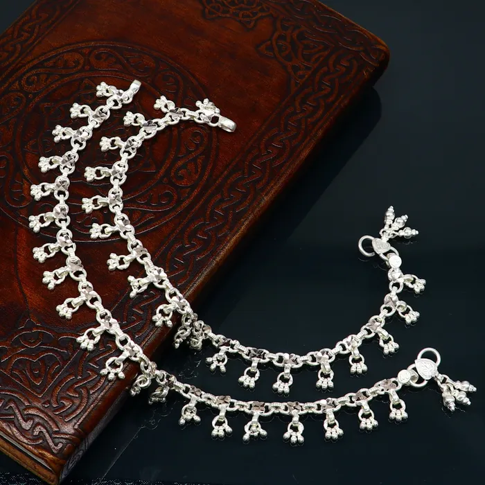 TRIBAL ORNAMENTS Bracelets 10 solid sterling silver handmade ankle bracelet anklets fabulous hanging drops wedding brides anklets belly dance jewelry ank412