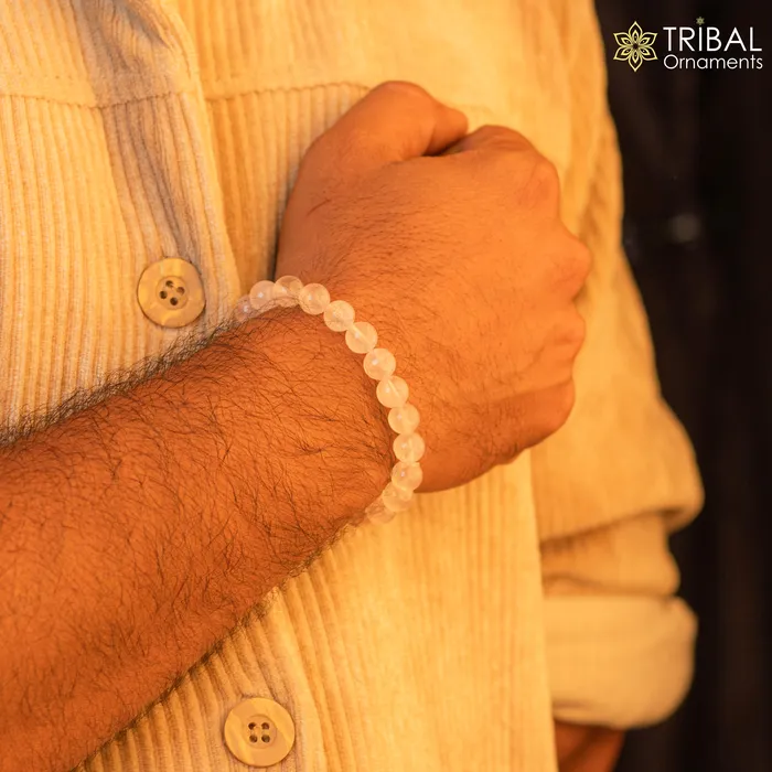 TRIBAL ORNAMENTS Bracelets 8 MM rose quartz natural gemstone beaded handmade bracelet customized unisex Jewelrystnbr134