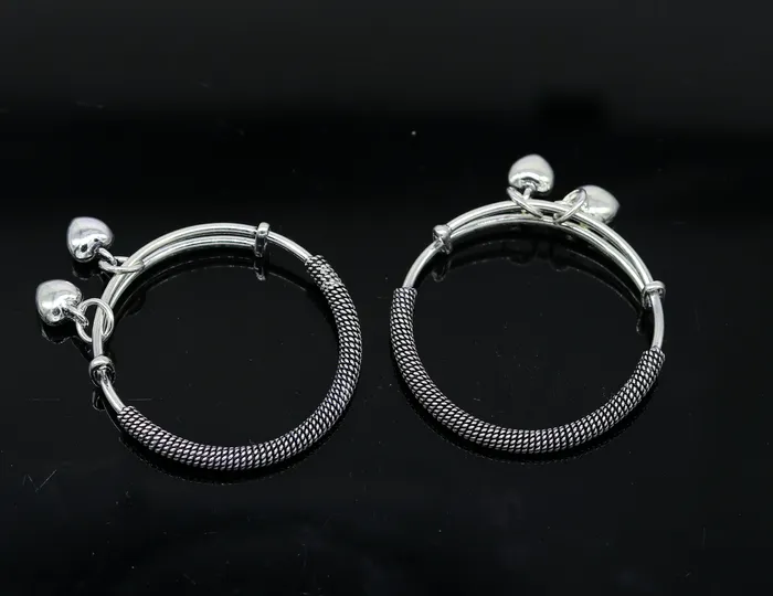 TRIBAL ORNAMENTS Bracelets 925 sterling silver handmade fancy adjustable baby bangle kada bracelet fabulous heart shape hangings charm bangles unisex kids bbk70