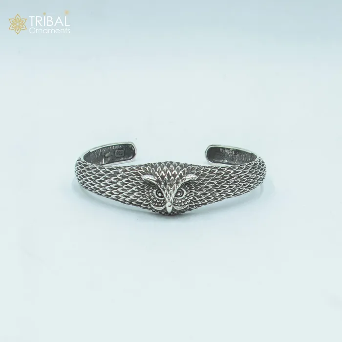 TRIBAL ORNAMENTS Bracelets 925 sterling silver handmade stylish owl face adjustable bangle bracelet kada unisex jewelry cuff247