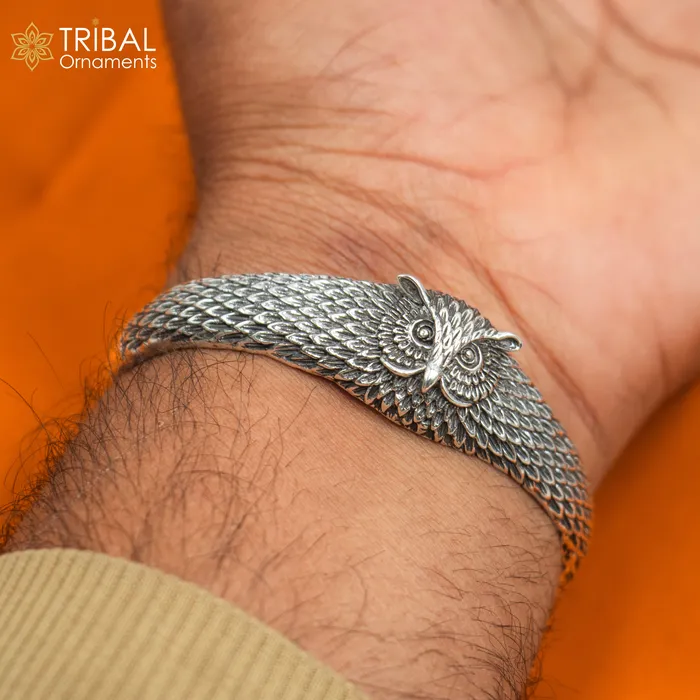 TRIBAL ORNAMENTS Bracelets 925 sterling silver handmade stylish owl face adjustable bangle bracelet kada unisex jewelry cuff247