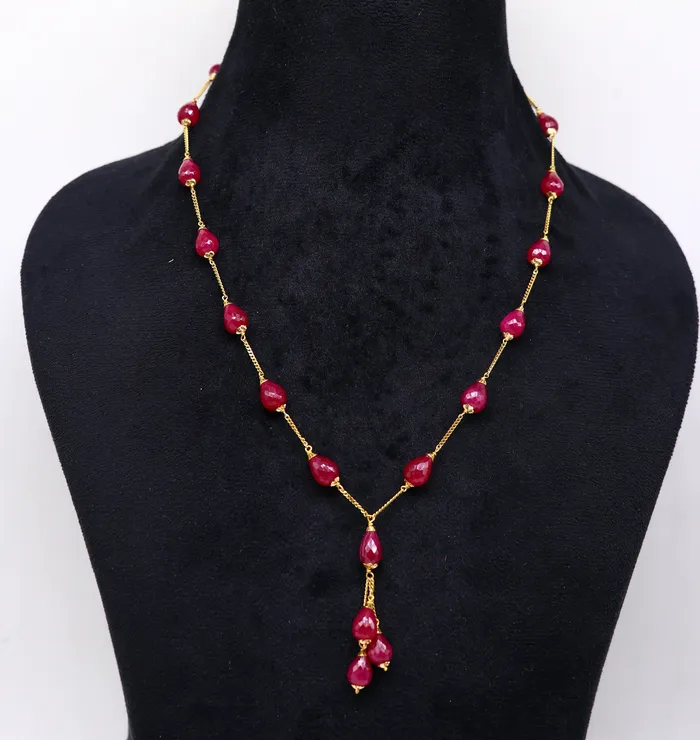 TRIBAL ORNAMENTS Necklaces 22Kt yellow gold ruby beaded charm necklace best customized 18carat red ruby necklace brides jewelry setg