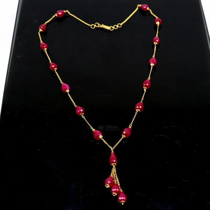 TRIBAL ORNAMENTS Necklaces 22Kt yellow gold ruby beaded charm necklace best customized 18carat red ruby necklace brides jewelry setg