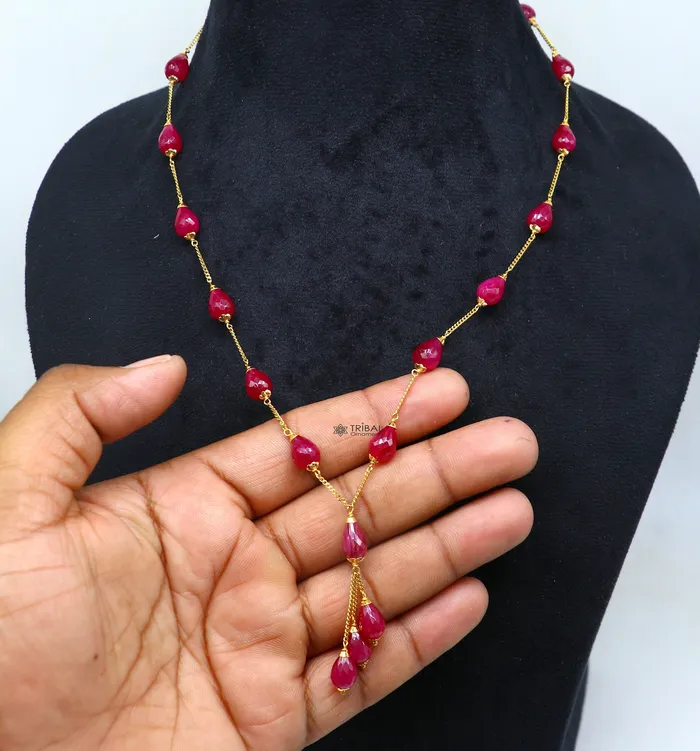 TRIBAL ORNAMENTS Necklaces 22Kt yellow gold ruby beaded charm necklace best customized 18carat red ruby necklace brides jewelry setg