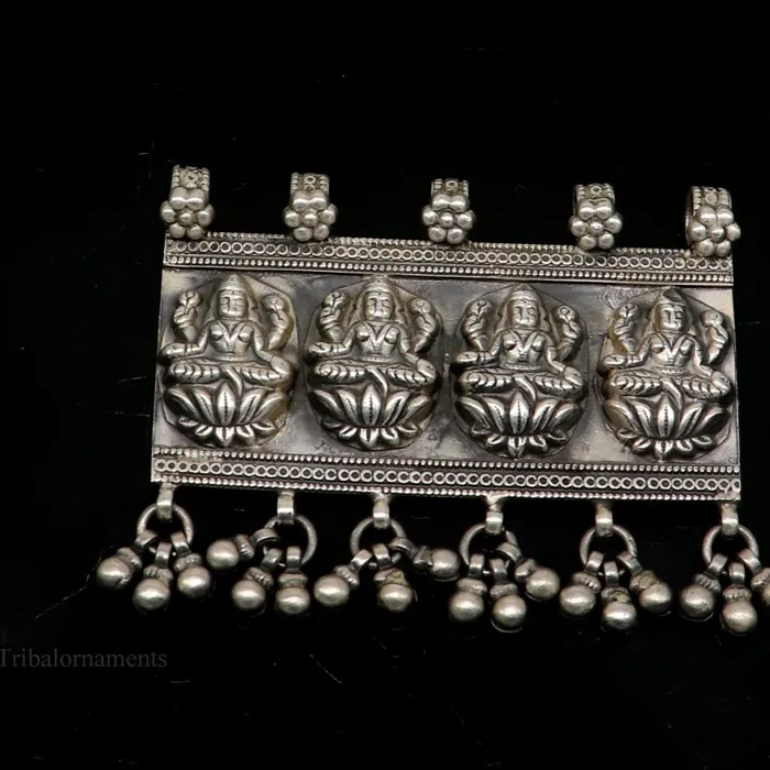 TRIBAL ORNAMENTS Necklaces 925 sterling silver Vintage antique design handmade indian Goddes laxmi pendant with gorgeous drops tribal belly dance jewelry ssp822 TRIBAL ORNAMENTS Necklaces 925 sterling silver Vintage antique design handmade indian Goddes laxmi pendant with gorgeous drops tribal belly dance jewelry ssp822