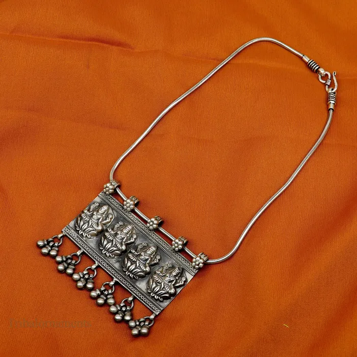 TRIBAL ORNAMENTS Necklaces 925 sterling silver Vintage antique design handmade indian Goddes laxmi pendant with gorgeous drops tribal belly dance jewelry ssp822