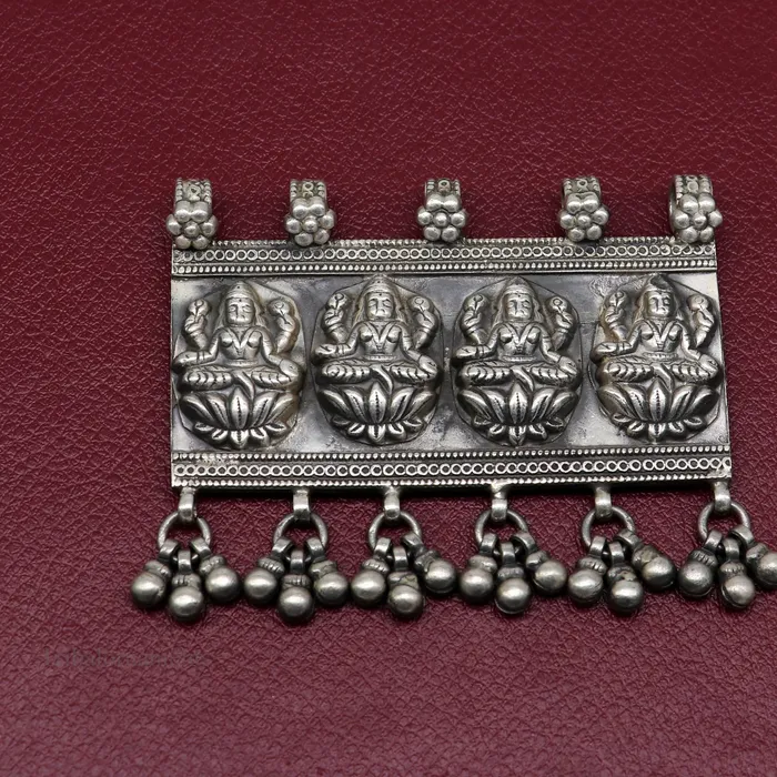 TRIBAL ORNAMENTS Necklaces 925 sterling silver Vintage antique design handmade indian Goddes laxmi pendant with gorgeous drops tribal belly dance jewelry ssp822