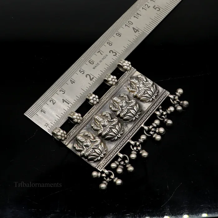 TRIBAL ORNAMENTS Necklaces 925 sterling silver Vintage antique design handmade indian Goddes laxmi pendant with gorgeous drops tribal belly dance jewelry ssp822