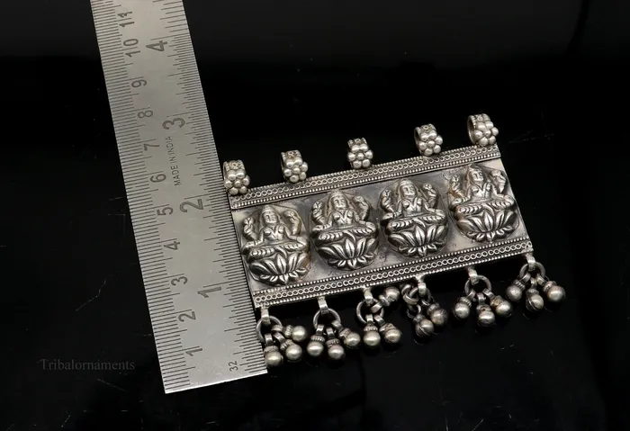 TRIBAL ORNAMENTS Necklaces 925 sterling silver Vintage antique design handmade indian Goddes laxmi pendant with gorgeous drops tribal belly dance jewelry ssp822