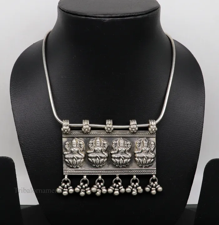 TRIBAL ORNAMENTS Necklaces 925 sterling silver Vintage antique design handmade indian Goddes laxmi pendant with gorgeous drops tribal belly dance jewelry ssp822