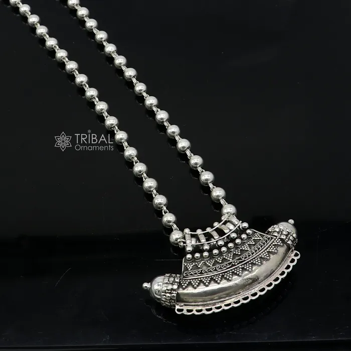 TRIBAL ORNAMENTS Necklaces Indian Vintage ethnic design 925 sterling silver gorgeous tribal stylish amulet pendant with 6mm beaded necklace temple jewelry set665 TRIBAL ORNAMENTS Necklaces Indian Vintage ethnic design 925 sterling silver gorgeous tribal stylish amulet pendant with 6mm beaded necklace temple jewelry set665