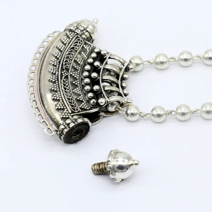 TRIBAL ORNAMENTS Necklaces Indian Vintage ethnic design 925 sterling silver gorgeous tribal stylish amulet pendant with 6mm beaded necklace temple jewelry set665 TRIBAL ORNAMENTS Necklaces Indian Vintage ethnic design 925 sterling silver gorgeous tribal stylish amulet pendant with 6mm beaded necklace temple jewelry set665