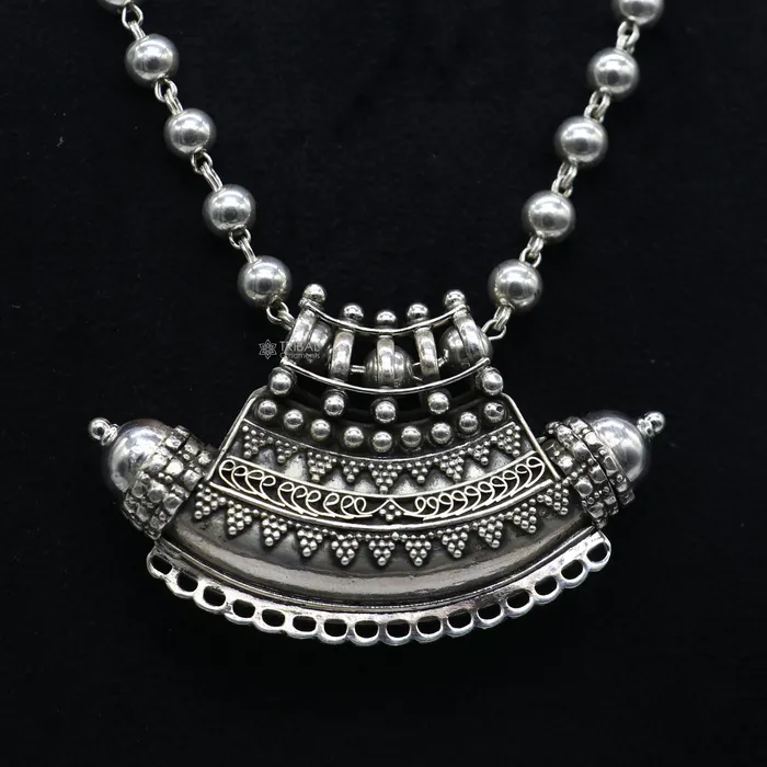 TRIBAL ORNAMENTS Necklaces Indian Vintage ethnic design 925 sterling silver gorgeous tribal stylish amulet pendant with 6mm beaded necklace temple jewelry set665 TRIBAL ORNAMENTS Necklaces Indian Vintage ethnic design 925 sterling silver gorgeous tribal stylish amulet pendant with 6mm beaded necklace temple jewelry set665