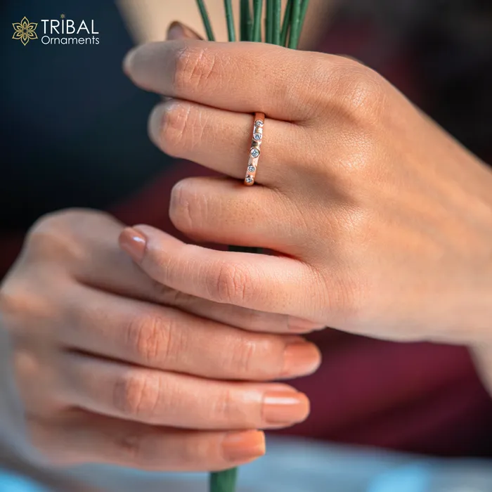 TRIBAL ORNAMENTS Rings White diamond stylish rose gold silver ring