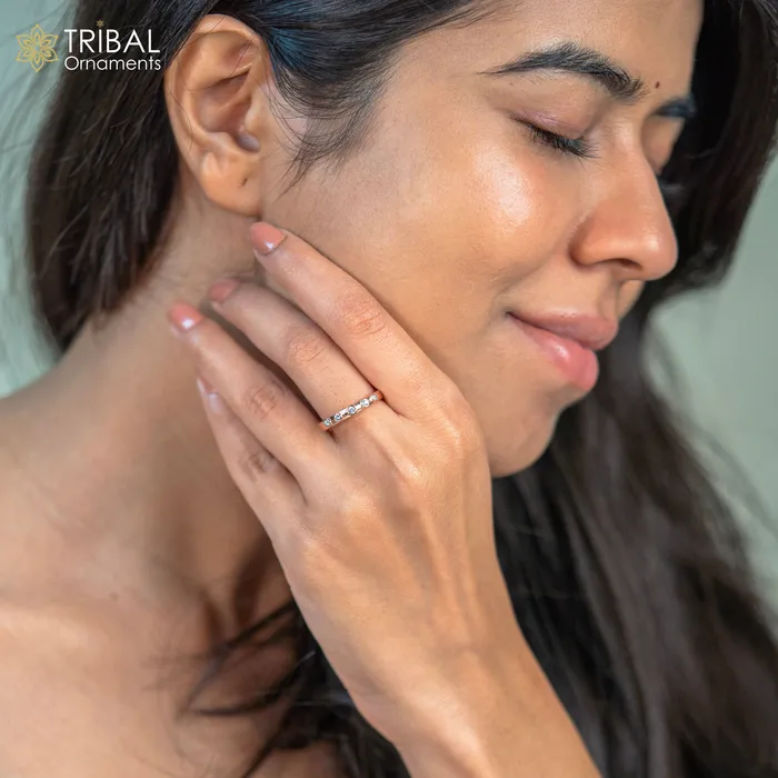 TRIBAL ORNAMENTS Rings White diamond stylish rose gold silver ring