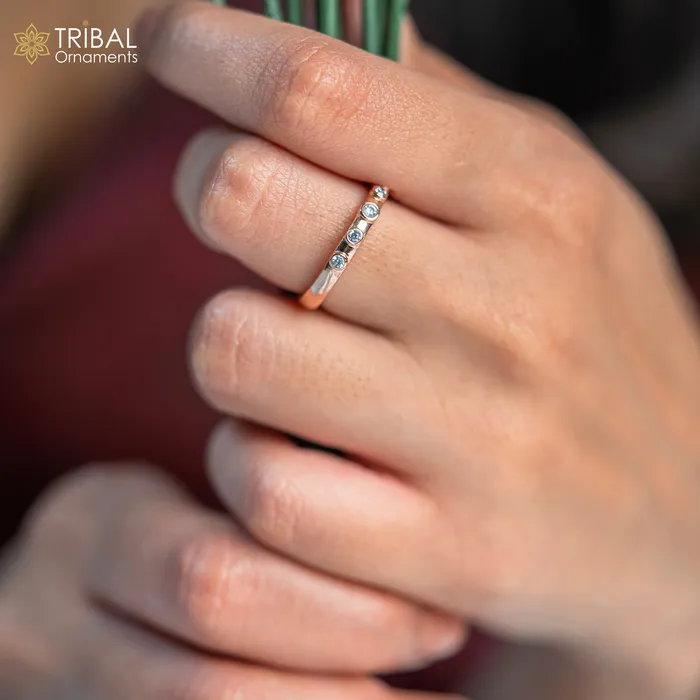 TRIBAL ORNAMENTS Rings White diamond stylish rose gold silver ring