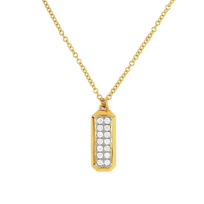 14K Yellow Gold Elongated Octagon with 14K White Gold Cluster Diamond Center Pendant Necklace Meierotto Jewelers Necklaces 14K Yellow Gold Elongated Octagon with 14K White Gold Cluster Diamond Center Pendant Necklace Meierotto Jewelers Necklaces