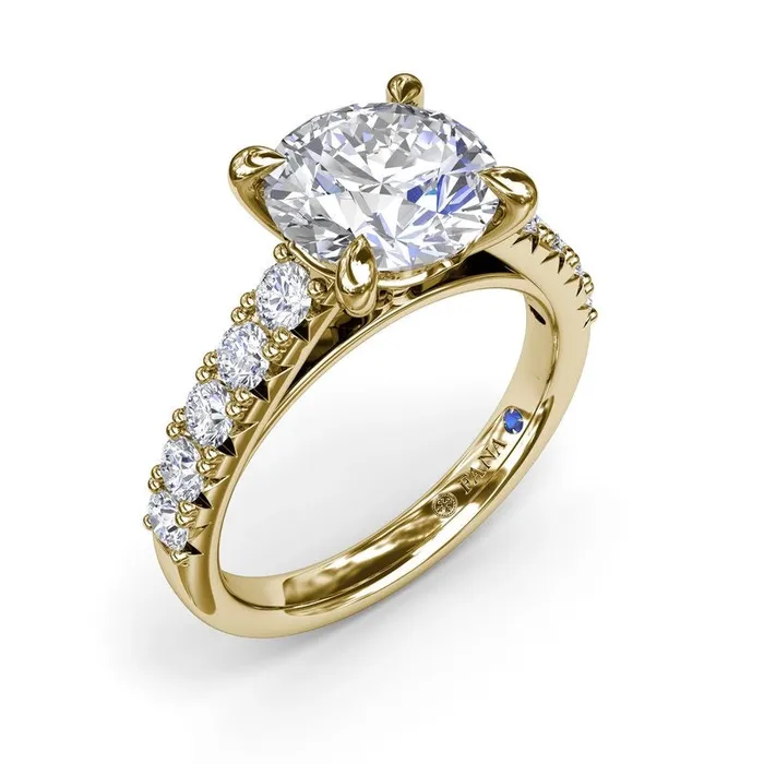 14K Yellow Gold Semi Mount Diamond Ring with Rounds Prong Set Fana Rings