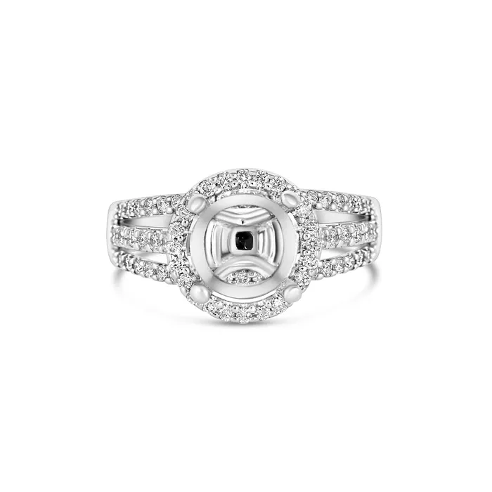 18K White Gold Semi Mount Round Halo Three Split Rows Engagement Collections Rings 18K White Gold Semi Mount Round Halo Three Split Rows Engagement Collections Rings