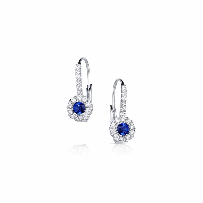 18kt White Gold Sapphire and Diamond French Wire Drop Earrings CJ Charles Jewelers Earrings