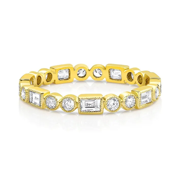 18kt Yellow Gold Round Brilliant Emerald Cut Diamond Band CJ Charles Jewelers Rings 18kt Yellow Gold Round Brilliant Emerald Cut Diamond Band CJ Charles Jewelers Rings