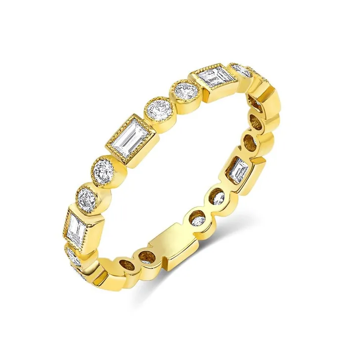 18kt Yellow Gold Round Brilliant Emerald Cut Diamond Band CJ Charles Jewelers Rings 18kt Yellow Gold Round Brilliant Emerald Cut Diamond Band CJ Charles Jewelers Rings