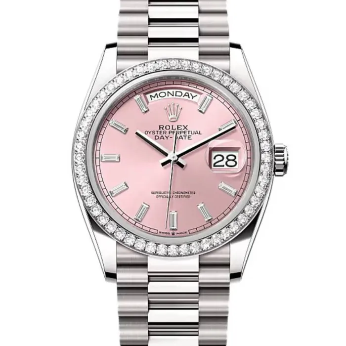 2024 Release Rolex DayDate 36 mm 18k white gold President bracelet Pink Diamond dial Diamond bezel Mens Watch 128349RBR Rolex Bracelets