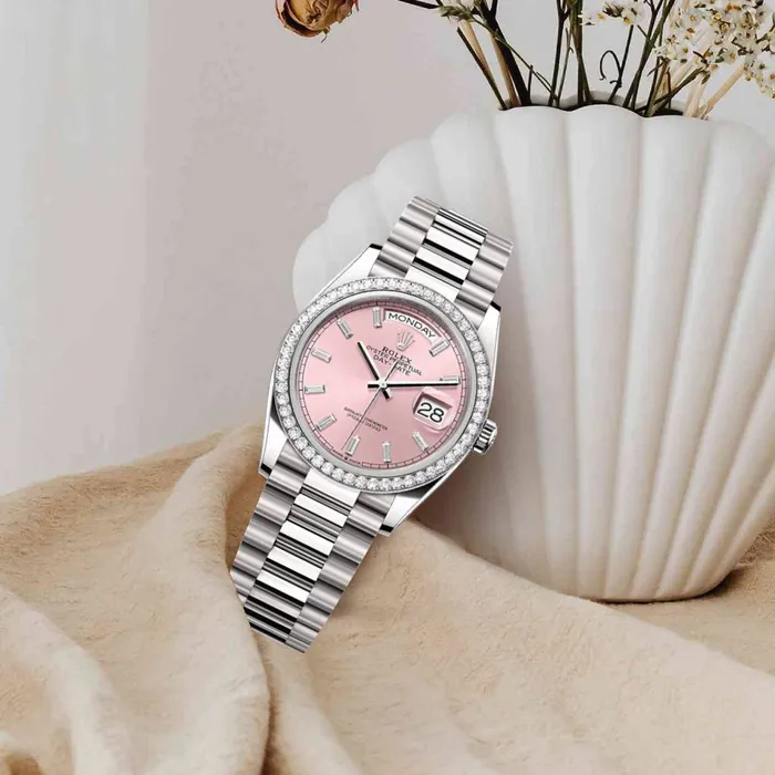 2024 Release Rolex DayDate 36 mm 18k white gold President bracelet Pink Diamond dial Diamond bezel Mens Watch 128349RBR Rolex Bracelets