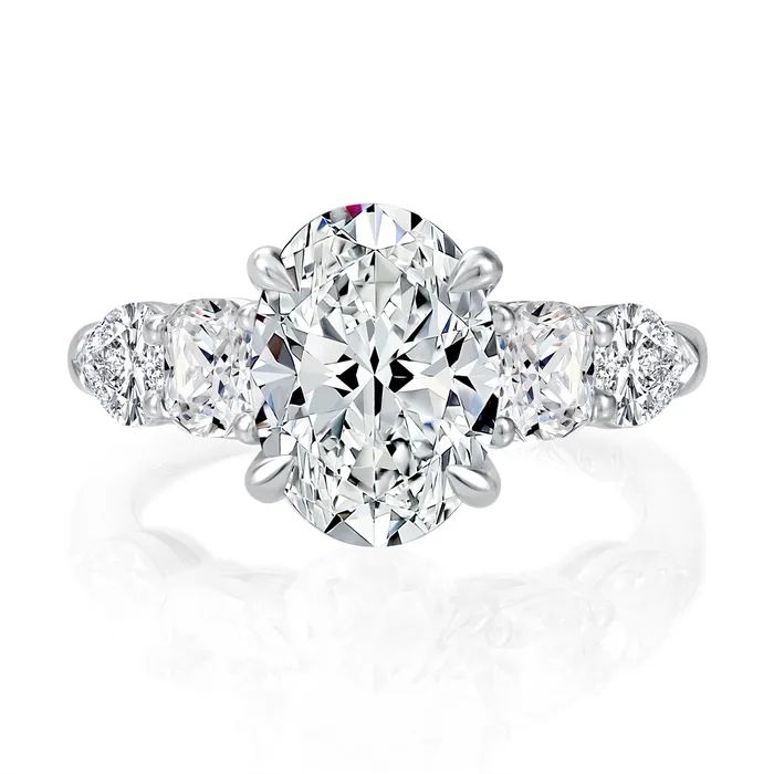 A Jaffe Rings A Jaffe 14K White Gold Oval Semi Mount Diamond Ring with Cushion and Pear Diamond Sides A Jaffe Rings A Jaffe 14K White Gold Oval Semi Mount Diamond Ring with Cushion and Pear Diamond Sides