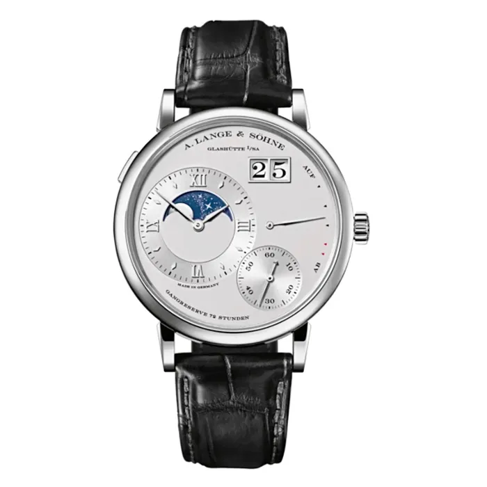 A Lange Sohne Grand Lange 41mm Watch Ref 139025 White Moonphase Dial in Platinum Case Black Alligator Leather A Lange Shne Watches A Lange Sohne Grand Lange 41mm Watch Ref 139025 White Moonphase Dial in Platinum Case Black Alligator Leather A Lange Shne Watches