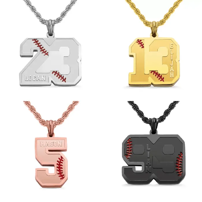 Belbren Custom Baseball Necklace Personalized Jersey Number Name Pendant Stainless Steel Sports Gift for Players Fans Necklaces