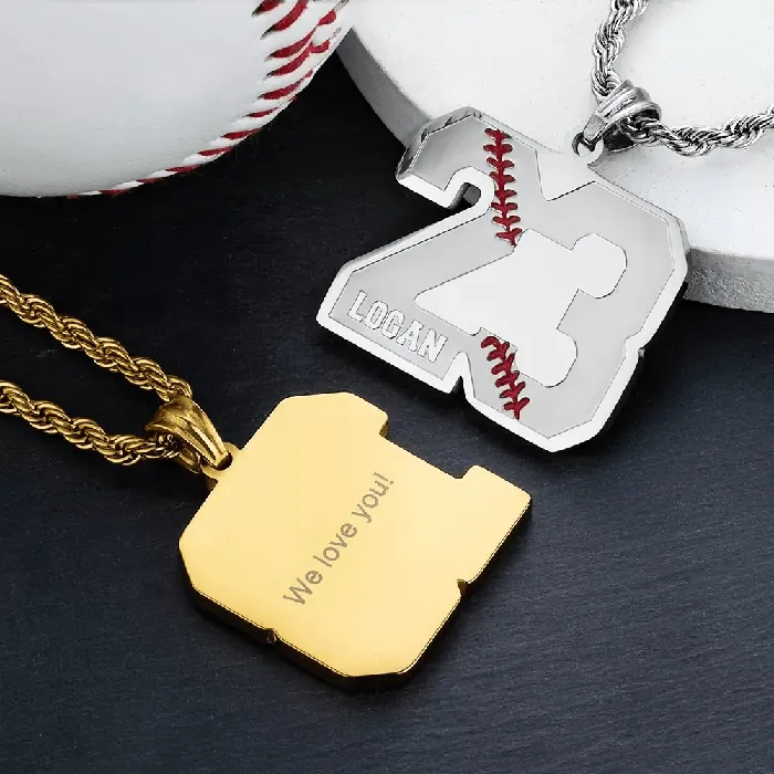 Belbren Custom Baseball Necklace Personalized Jersey Number Name Pendant Stainless Steel Sports Gift for Players Fans Necklaces