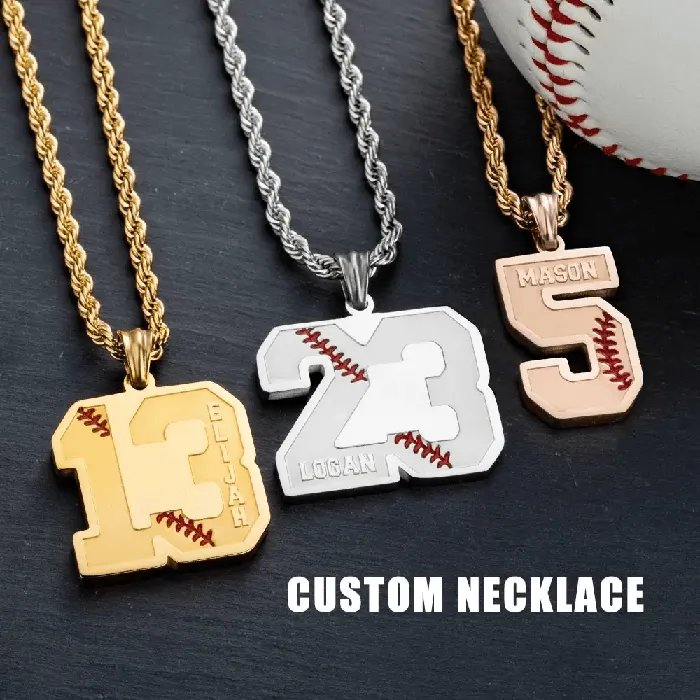 Belbren Custom Baseball Necklace Personalized Jersey Number Name Pendant Stainless Steel Sports Gift for Players Fans Necklaces