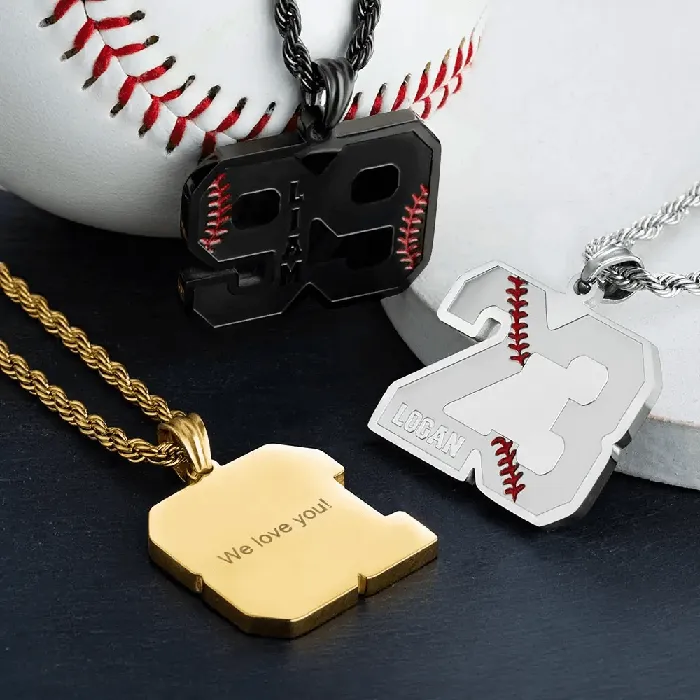 Belbren Custom Baseball Necklace Personalized Jersey Number Name Pendant Stainless Steel Sports Gift for Players Fans Necklaces