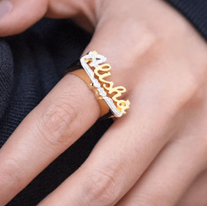 Belbren Custom Gold Name Ring Large Script Personalized Cursive Font Unisex Jewelry Rings Rings