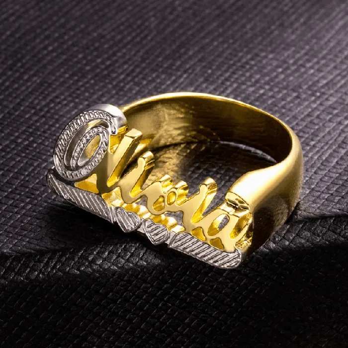 Belbren Custom Gold Name Ring Large Script Personalized Cursive Font Unisex Jewelry Rings Rings