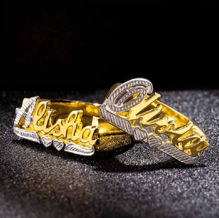 Belbren Custom Gold Name Ring Large Script Personalized Cursive Font Unisex Jewelry Rings Rings