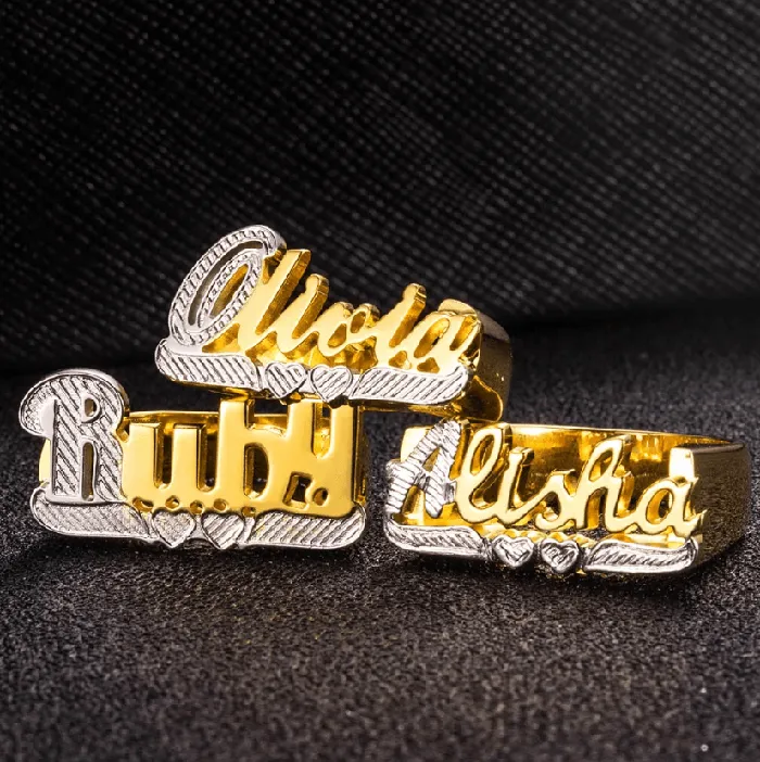 Belbren Custom Gold Name Ring Large Script Personalized Cursive Font Unisex Jewelry Rings Rings