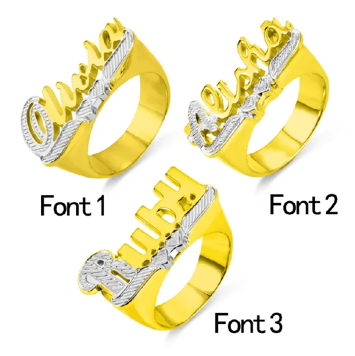 Belbren Custom Gold Name Ring Large Script Personalized Cursive Font Unisex Jewelry Rings Rings