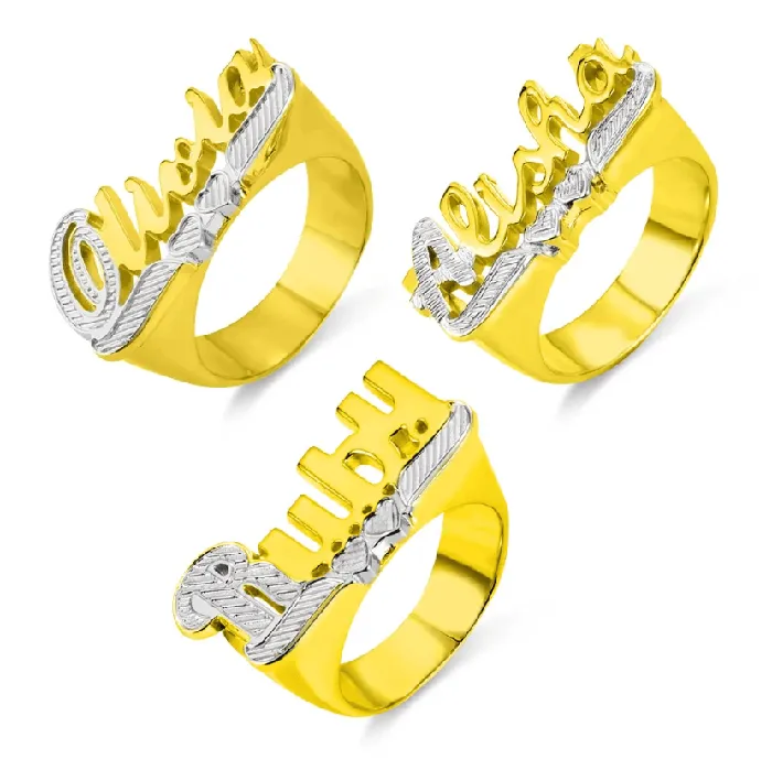 Belbren Custom Gold Name Ring Large Script Personalized Cursive Font Unisex Jewelry Rings Rings