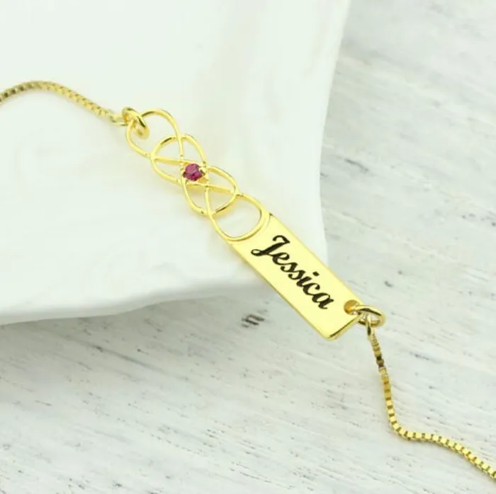 Belbren Necklaces Personalized Double Infinity Custom Knot Necklace with Birthstone Sterling Silver Rose Gold Gold Engrave Any Name