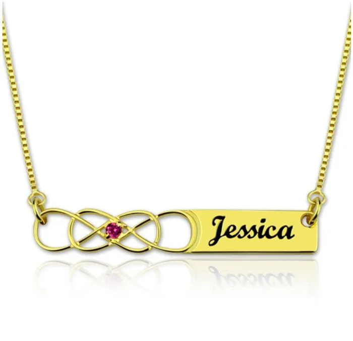 Belbren Necklaces Personalized Double Infinity Custom Knot Necklace with Birthstone Sterling Silver Rose Gold Gold Engrave Any Name