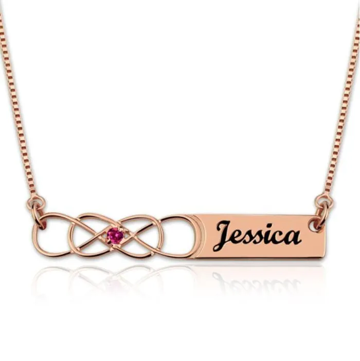 Belbren Necklaces Personalized Double Infinity Custom Knot Necklace with Birthstone Sterling Silver Rose Gold Gold Engrave Any Name