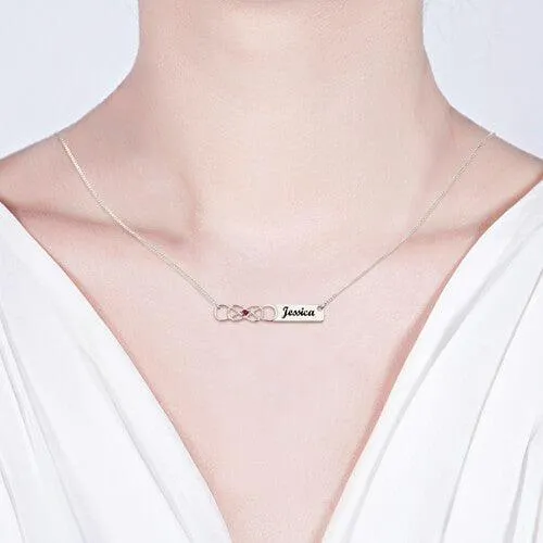 Belbren Necklaces Personalized Double Infinity Custom Knot Necklace with Birthstone Sterling Silver Rose Gold Gold Engrave Any Name
