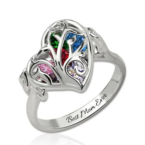 Belbren Rings Customizable Family Tree Heart Ring with Birthstones Platinum Gold Rose Gold Plated Ideal Gift for Mothers Belbren Rings Customizable Family Tree Heart Ring with Birthstones Platinum Gold Rose Gold Plated Ideal Gift for Mothers