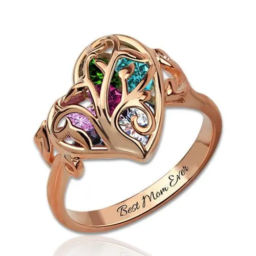 Belbren Rings Customizable Family Tree Heart Ring with Birthstones Platinum Gold Rose Gold Plated Ideal Gift for Mothers