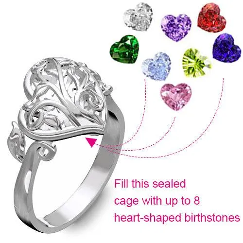 Belbren Rings Customizable Family Tree Heart Ring with Birthstones Platinum Gold Rose Gold Plated Ideal Gift for Mothers