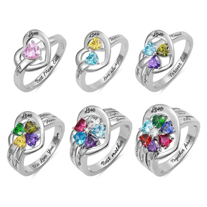 Belbren Rings Personalized 925 Sterling Silver Heart Birthstone Ring Customizable for Family Couples Promise and Mothers Belbren Rings Personalized 925 Sterling Silver Heart Birthstone Ring Customizable for Family Couples Promise and Mothers