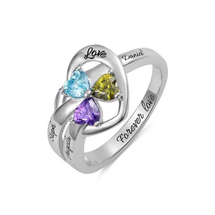 Belbren Rings Personalized 925 Sterling Silver Heart Birthstone Ring Customizable for Family Couples Promise and Mothers