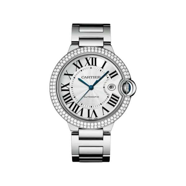 Bracelets Cartier Cartier Ballon Bleu de Cartier 42mm Watch Ref WE9009Z3 Silver Roman Dial Diamond Bezel 18K White Gold Bracelet